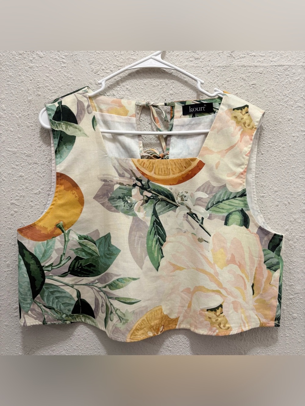 Kourt Orange and Floral Cropped Tank Top XL
